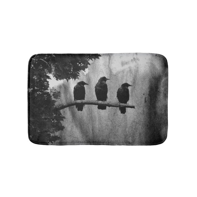 Three Black And White Crows Bath Mat (Front)