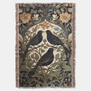 Three Black Birds William Morris Inspired  Throw Blanket