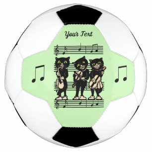 Three Black Cat Musical Cat on Sheet Music Green Soccer Ball