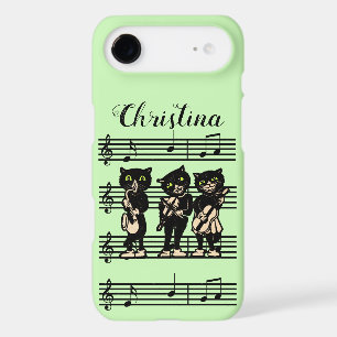 Three Black Cat Musicians on Sheet Music Green