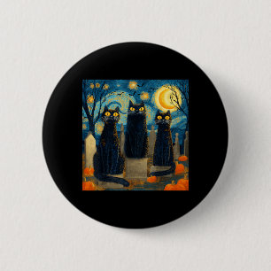 Three Black Cat Starry Night Van Gogh Pumpkins 6 Cm Round Badge