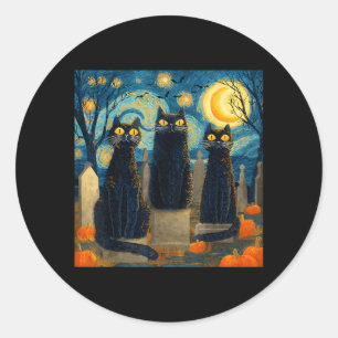 Three Black Cat Starry Night Van Gogh Pumpkins Classic Round Sticker