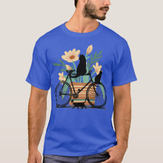 Three Black Cats, a Bicycle and a Pot with Flowers T-Shirt