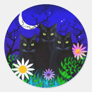 Three Black Cats at Night Stickers