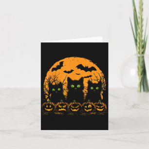 Three Black Cats Full Moon Pumpkin Cat Spooky Card