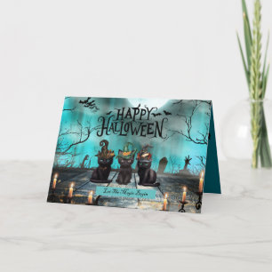 Three Black Cats Halloween Greeting Card