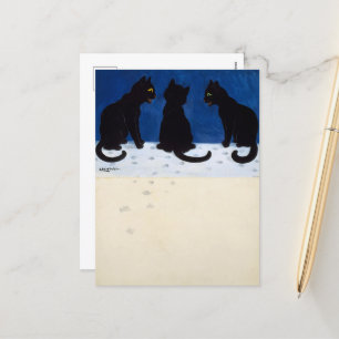 Three Black Cats in the Snow by Louis Wain Holiday Postcard