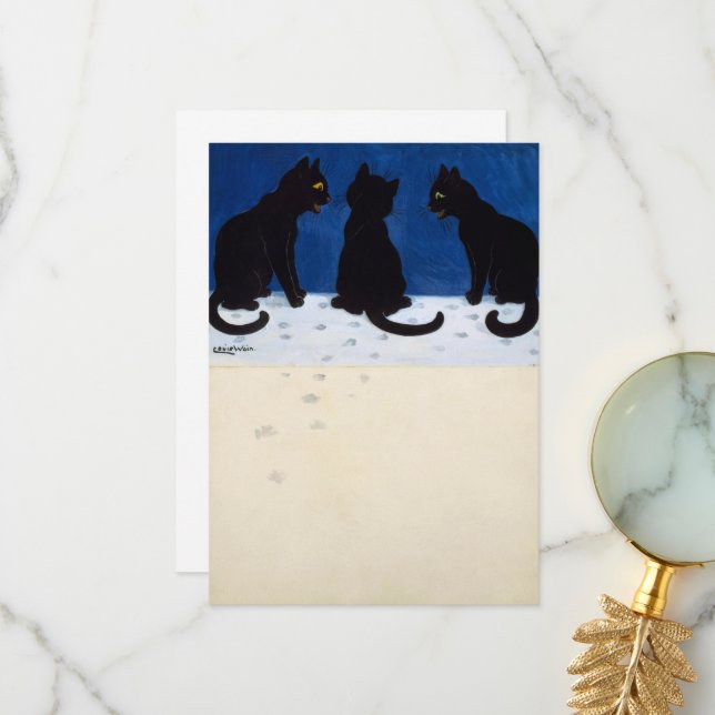 Three Black Cats in the Snow by Louis Wain Thank You Card (Front/Back In Situ)