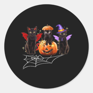 Three Black Cats Vampire Pumpkin Halloween Costume Classic Round Sticker