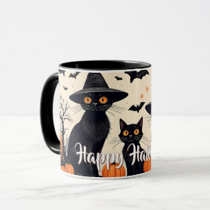 Three Black Cats with Hats on Halloween Mug