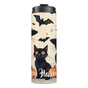 Three Black Cats with Hats on Halloween Thermal Tumbler