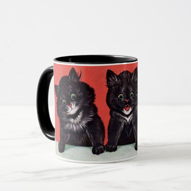 Three Black Kittens Painting by Louis Wain Mug (Front Left)