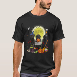 Three Black Lab Dogs Witch Scary Mummy Halloween T-Shirt