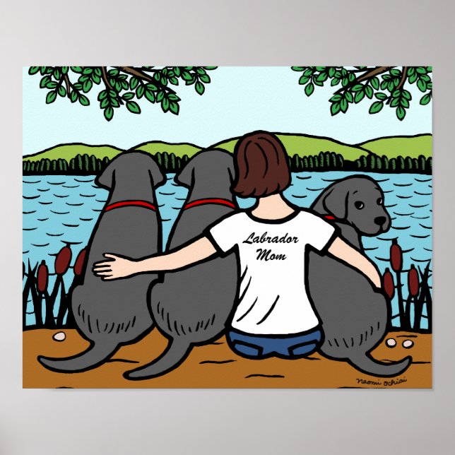 Three Black Labradors and Mum Poster (Front)