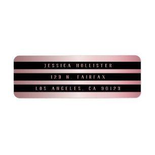 Three Black Stripes & Rose Gold   Return Address Label