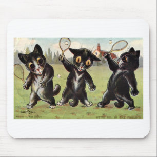 Three Black Tennis Cats Artwork by Louis Wain Mouse Pad