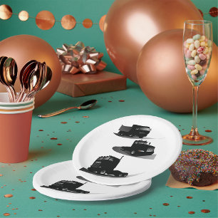 Three Black Trucks Paper Plate