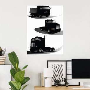 Three Black Trucks Poster