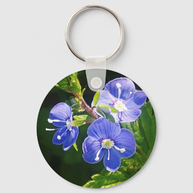 Three Blue Flowers  Key Ring (Front)