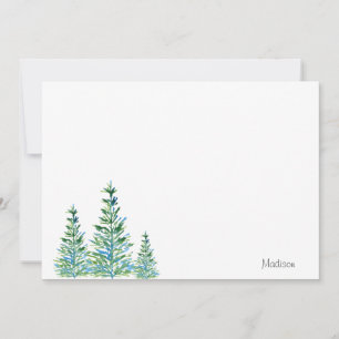 Three Blue Green Watercolor Pine Trees Card