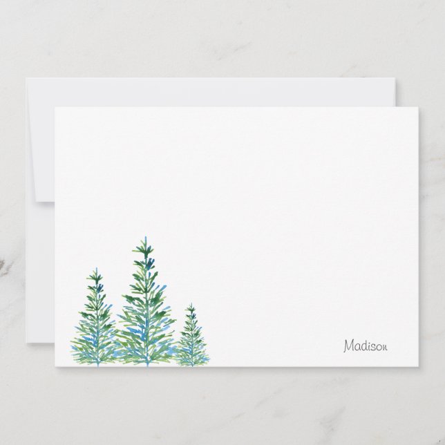 Three Blue Green Watercolor Pine Trees Card (Front)