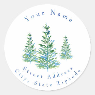 'Three Blue Green Watercolor Pine Trees' Labels