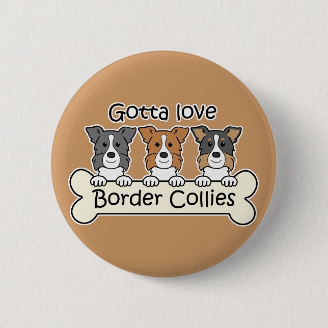 Three Border Collies 6 Cm Round Badge (Front)