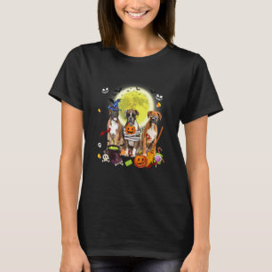 Three Boxer Dogs Witch Scary Mummy Halloween T-Shirt
