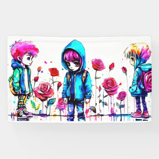 Three Boys Colourful Art Party Signs & Banners