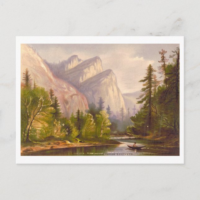 Three Brothers Yosemite Vintage Prang Lithograph Postcard (Front)