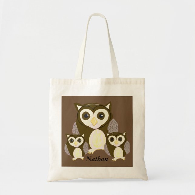 Three Brown Owls Personalised Tote Bag (Front)