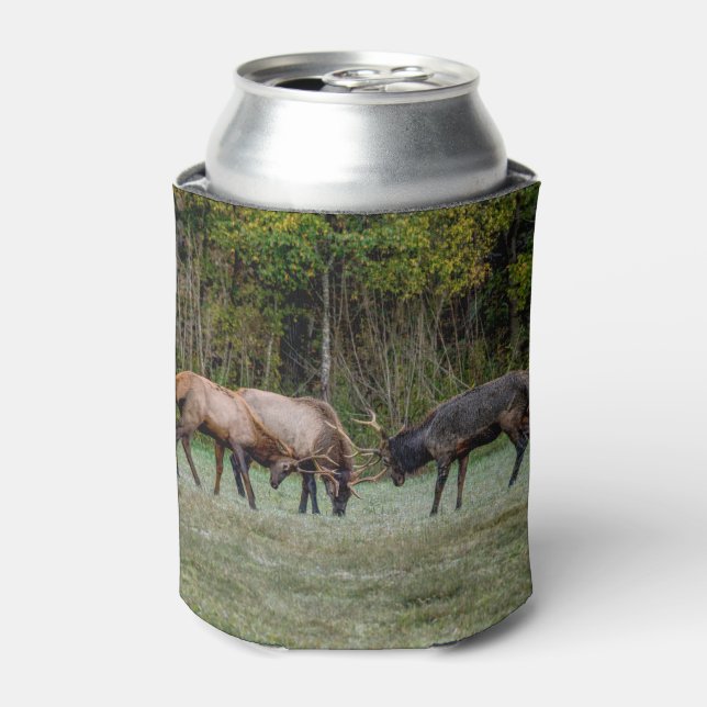 Three Bull Elk Fight Can Cooler (Can Front)