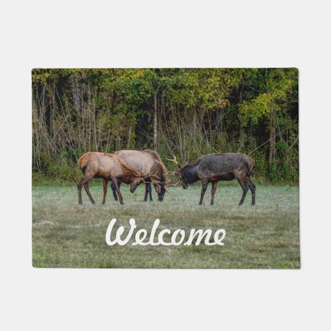 Three Bull Elk Welcome Doormat (Front)