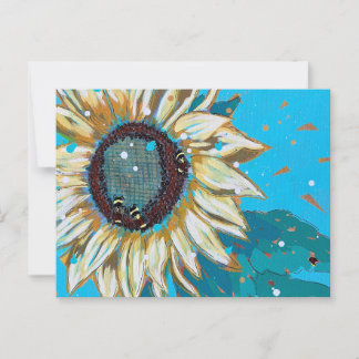 Three bumblebees on a sunflower postcard