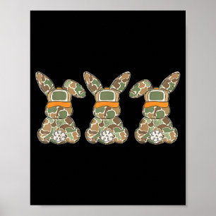 Three Bunnies Camouflage Rabbit Eggs Happy Easter Poster