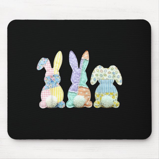 Three Bunnies Patchwork Rabbit Eggs Happy Easter D Mouse Pad (Front)