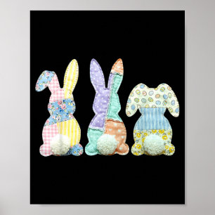 Three Bunnies Patchwork Rabbit Eggs Happy Easter D Poster