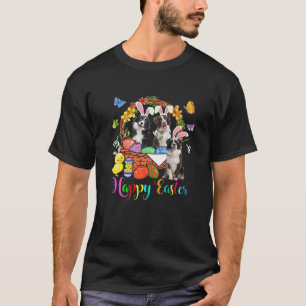Three Bunny Border Collie Dogs In Easter Eggs Bask T-Shirt