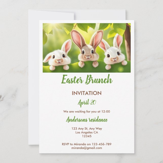 Three Bunny Easter Brunch Invitation (Front)