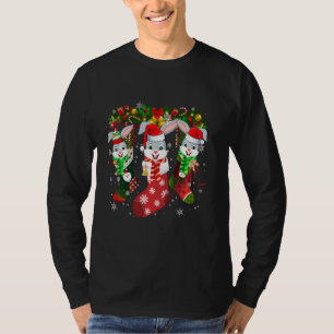 Three Bunny In Sock Christmas Cute Santa Hat T-Shirt