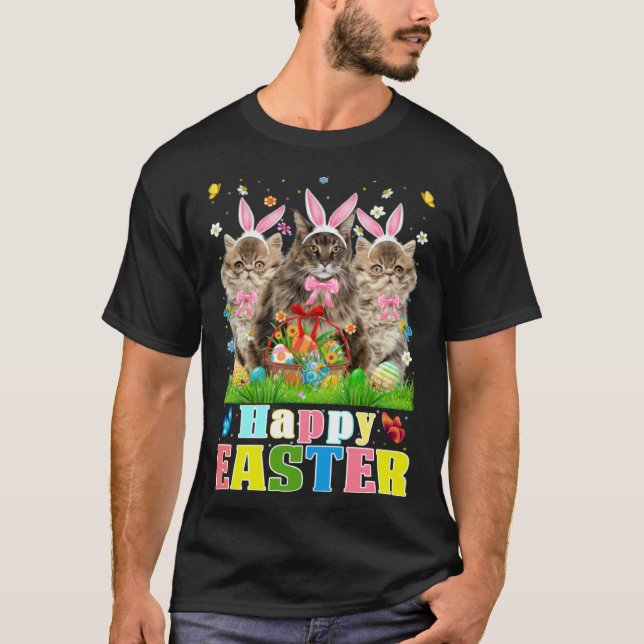 Three Bunny Persian Cats & Easter Egg Basket Easte T-Shirt (Front)