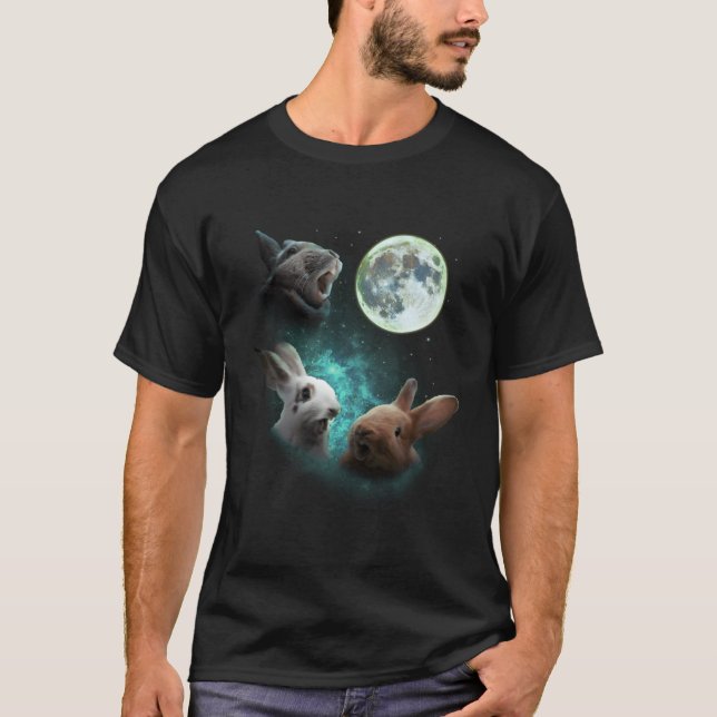 Three Bunny Rabbits Howl At Moon 3 Wolf Wolves Par T-Shirt (Front)