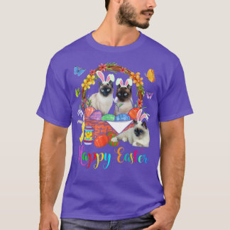 Three Bunny Siamese Cats In Easter Eggs Basket  T-Shirt