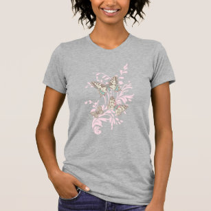 Three butterflies graphic pink inked t-shirt