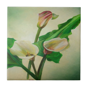Three Calla Lilies Stunning Botanical Acrylic Ceramic Tile