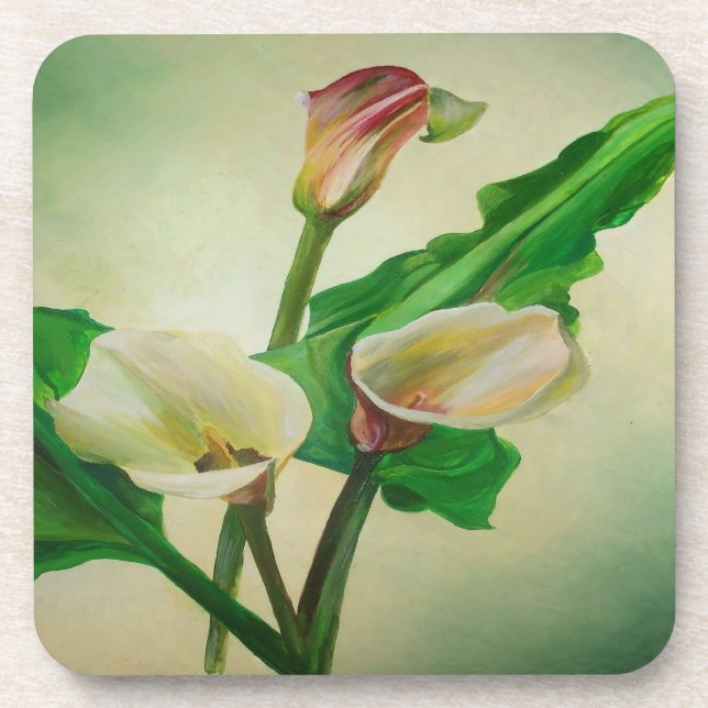 Three Calla Lilies Stunning Botanical Acrylic  Coaster (Front)