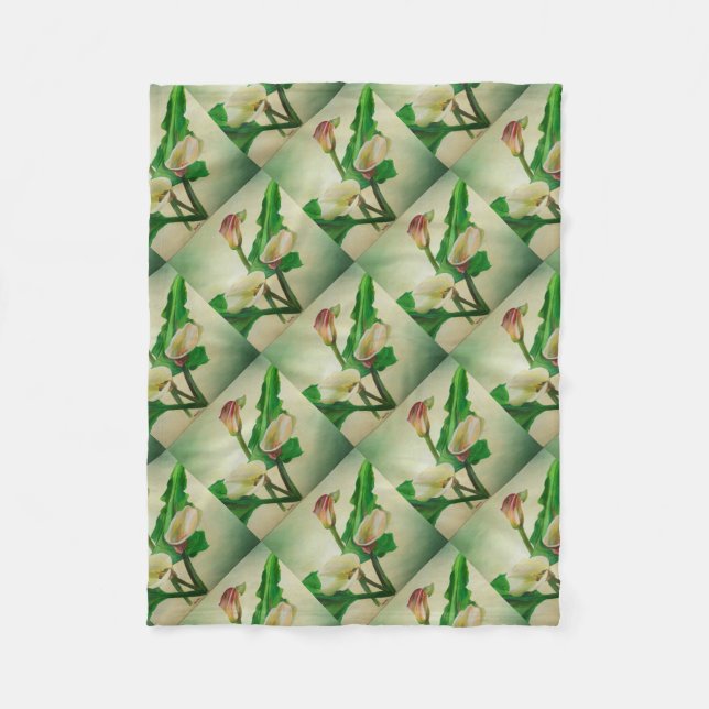 Three Calla Lilies Stunning Botanical Acrylic  Fleece Blanket (Front)