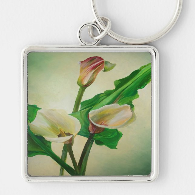 Three Calla Lilies Stunning Botanical Acrylic  Key Ring (Front)
