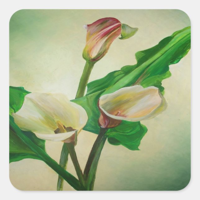 Three Calla Lilies Stunning Botanical Acrylic  Square Sticker (Front)