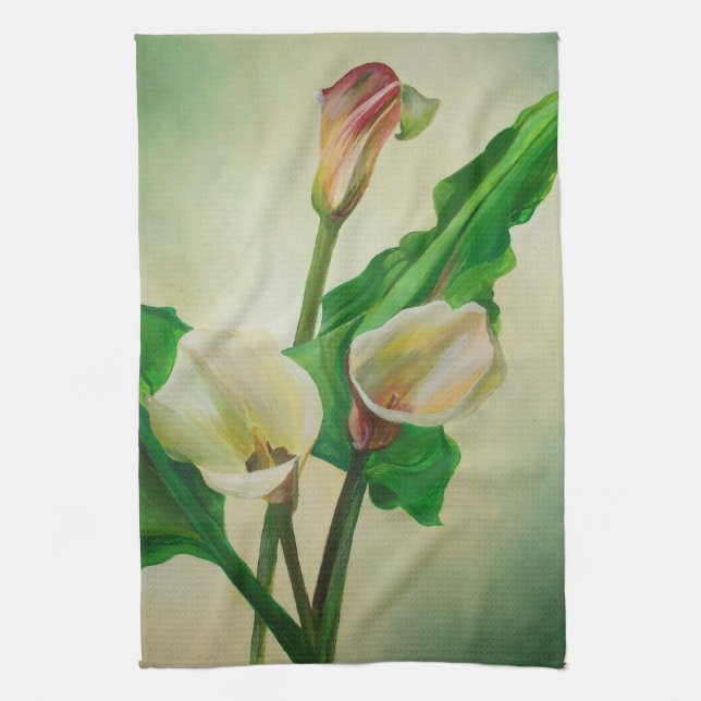 Three Calla Lilies Stunning Botanical Acrylic  Tea Towel (Vertical)